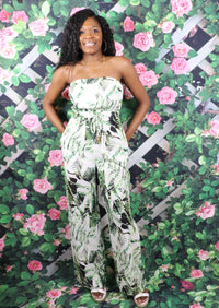 Green and White Tropical Jumpsuit