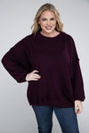 Plus Oversized Round Neck Raw Seam Melange Sweater