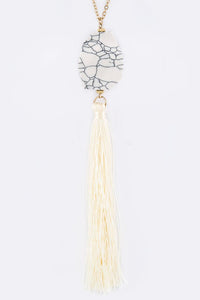 Semi Precious Pebble & Tassel Pendant Necklace