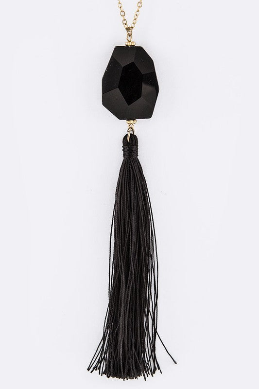 Semi Precious Pebble & Tassel Pendant Necklace