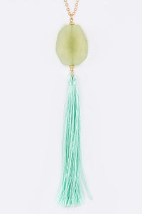 Semi Precious Pebble & Tassel Pendant Necklace