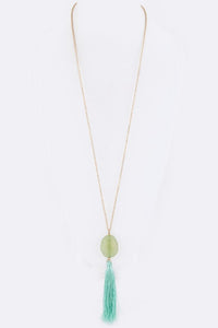 Semi Precious Pebble & Tassel Pendant Necklace