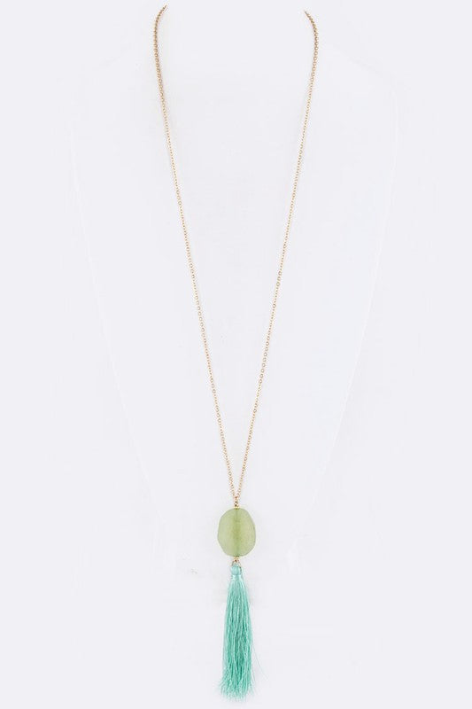 Semi Precious Pebble & Tassel Pendant Necklace