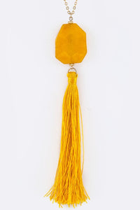 Semi Precious Pebble & Tassel Pendant Necklace