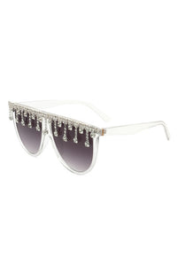 ROUND OVERSIZED RHINESTONE CLEAR SUNGLASSES