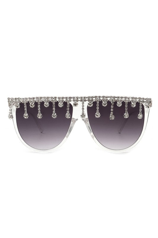 ROUND OVERSIZED RHINESTONE CLEAR SUNGLASSES