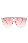 ROUND OVERSIZED RHINESTONE CLEAR SUNGLASSES