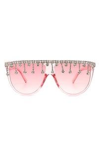 ROUND OVERSIZED RHINESTONE CLEAR SUNGLASSES