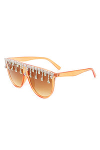 ROUND OVERSIZED RHINESTONE CLEAR SUNGLASSES