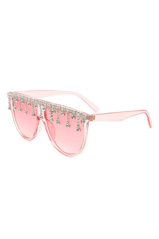 ROUND OVERSIZED RHINESTONE CLEAR SUNGLASSES