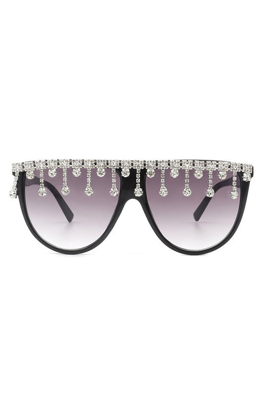 ROUND OVERSIZED RHINESTONE CLEAR SUNGLASSES