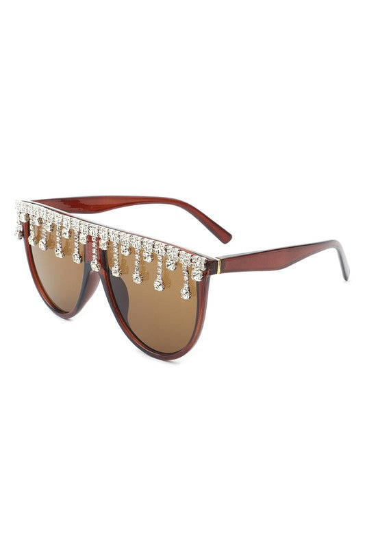 ROUND OVERSIZED RHINESTONE CLEAR SUNGLASSES