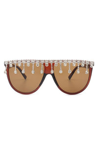 ROUND OVERSIZED RHINESTONE CLEAR SUNGLASSES