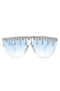 ROUND OVERSIZED RHINESTONE CLEAR SUNGLASSES