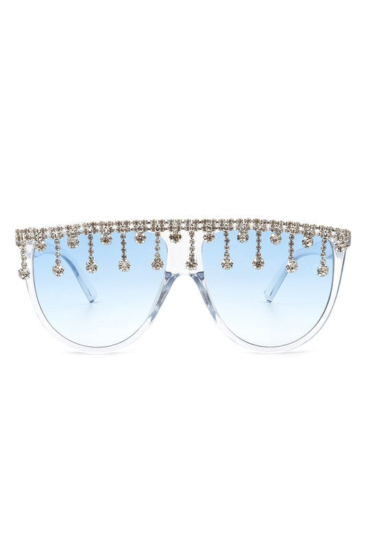 ROUND OVERSIZED RHINESTONE CLEAR SUNGLASSES