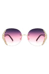 RIMLESS ROUND RHINESTONE OVERSIZED SUNGLASSES