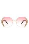 RIMLESS ROUND RHINESTONE OVERSIZED SUNGLASSES