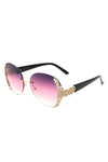 RIMLESS ROUND RHINESTONE OVERSIZED SUNGLASSES