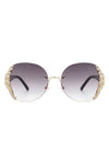 RIMLESS ROUND RHINESTONE OVERSIZED SUNGLASSES