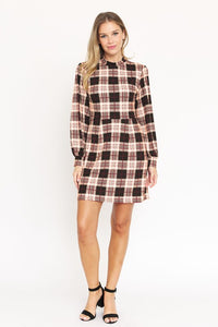 High Neck Plaid Sheath Dress