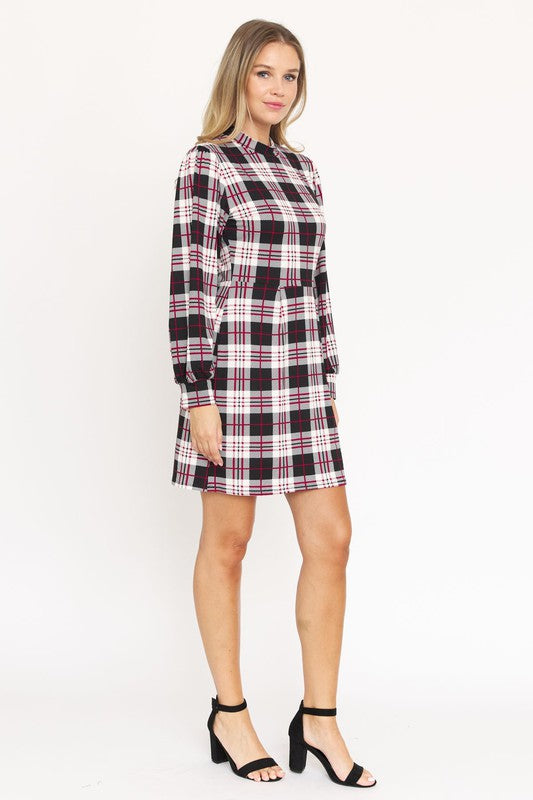 High Neck Plaid Sheath Dress (Plus)