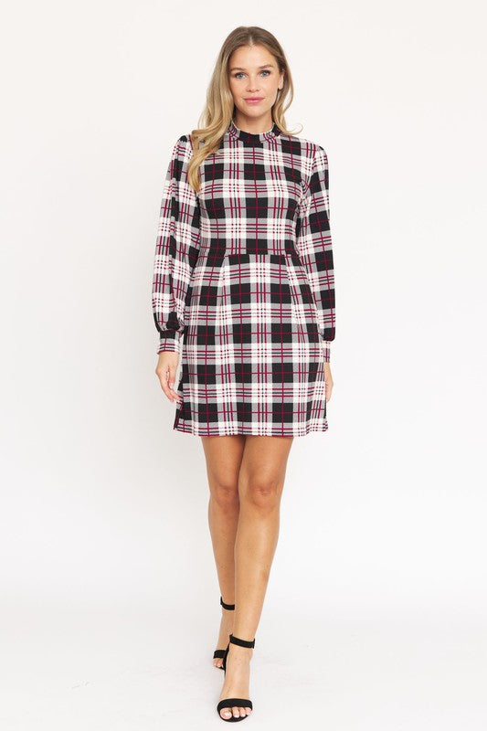 High Neck Plaid Sheath Dress (Plus)