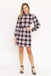 High Neck Plaid Sheath Dress (Plus)