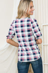 Plaid Puff Sleeve Jersey Top