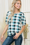 Plaid Puff Sleeve Jersey Top