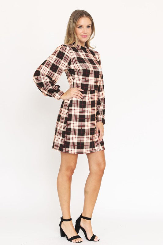 High Neck Plaid Sheath Dress (Plus)