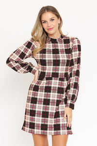 High Neck Plaid Sheath Dress (Plus)