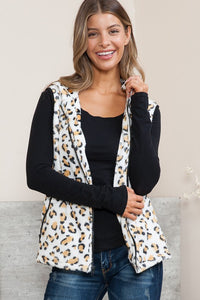 Leopard Hoodie Vest With Pockets