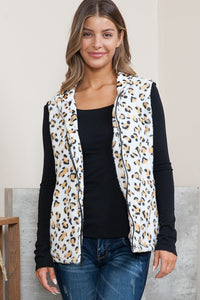 Leopard Hoodie Vest With Pockets