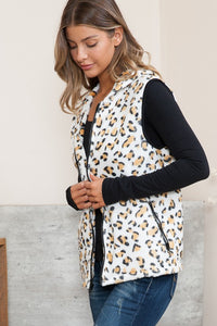 Leopard Hoodie Vest With Pockets