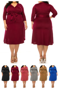 Plus size, solid faux wrap dress