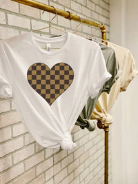 Brown Checkered Heart Crew Neck Tee (Plus)