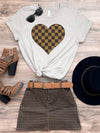 Brown Checkered Heart Crew Neck Tee (Plus)