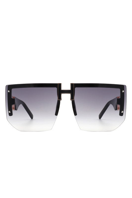 SQUARE OVERSIZED FLAT TOP HALF-FRAME SUNGLASSES