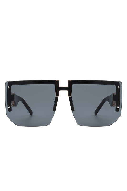 SQUARE OVERSIZED FLAT TOP HALF-FRAME SUNGLASSES