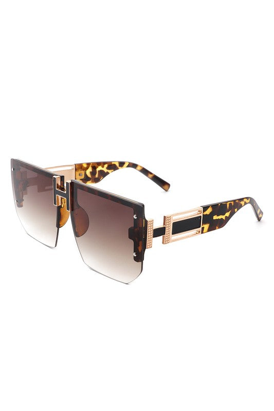 SQUARE OVERSIZED FLAT TOP HALF-FRAME SUNGLASSES