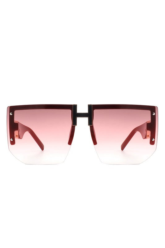 SQUARE OVERSIZED FLAT TOP HALF-FRAME SUNGLASSES