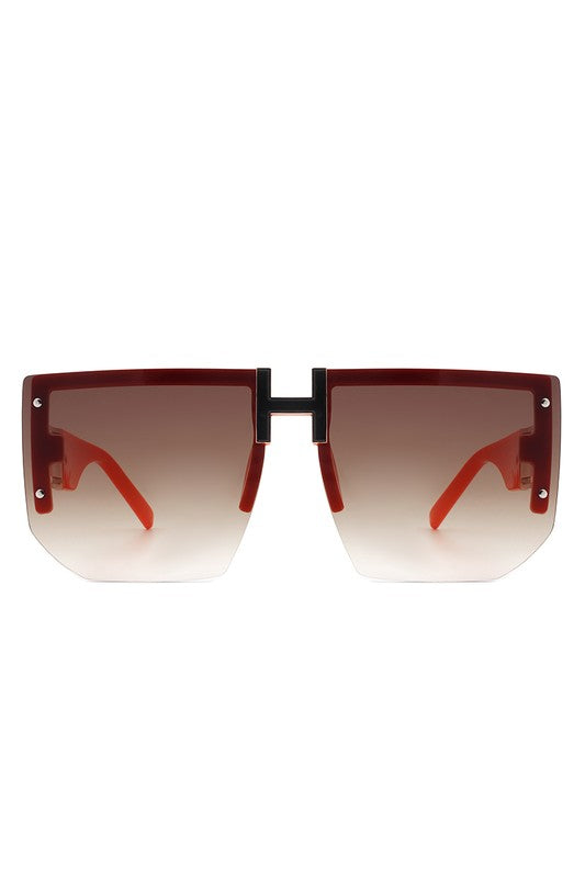 SQUARE OVERSIZED FLAT TOP HALF-FRAME SUNGLASSES