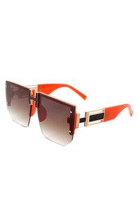 SQUARE OVERSIZED FLAT TOP HALF-FRAME SUNGLASSES