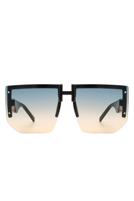 SQUARE OVERSIZED FLAT TOP HALF-FRAME SUNGLASSES