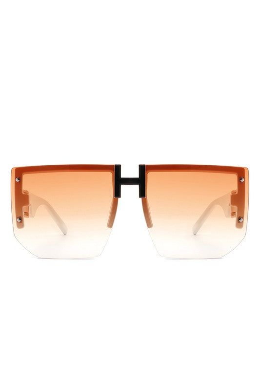 SQUARE OVERSIZED FLAT TOP HALF-FRAME SUNGLASSES