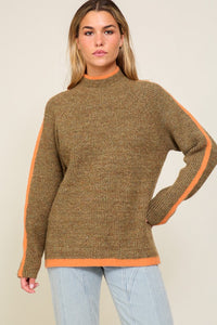 Marled Brown Raglan Sleeve Funnel Neck Sweater