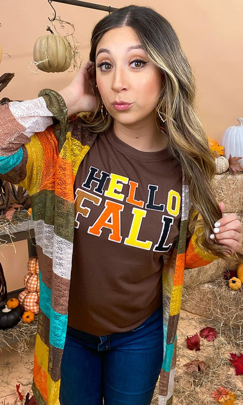 Soft Chenille Hello Fall Graphic T-Shirt (Plus Available)