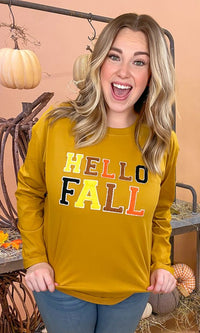 Soft Chenille Hello Fall Graphic T-Shirt (Plus Available)