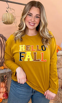 Soft Chenille Hello Fall Graphic T-Shirt (Plus Available)