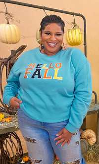 Soft Chenille Hello Fall Graphic Sweatshirt (Plus Available)